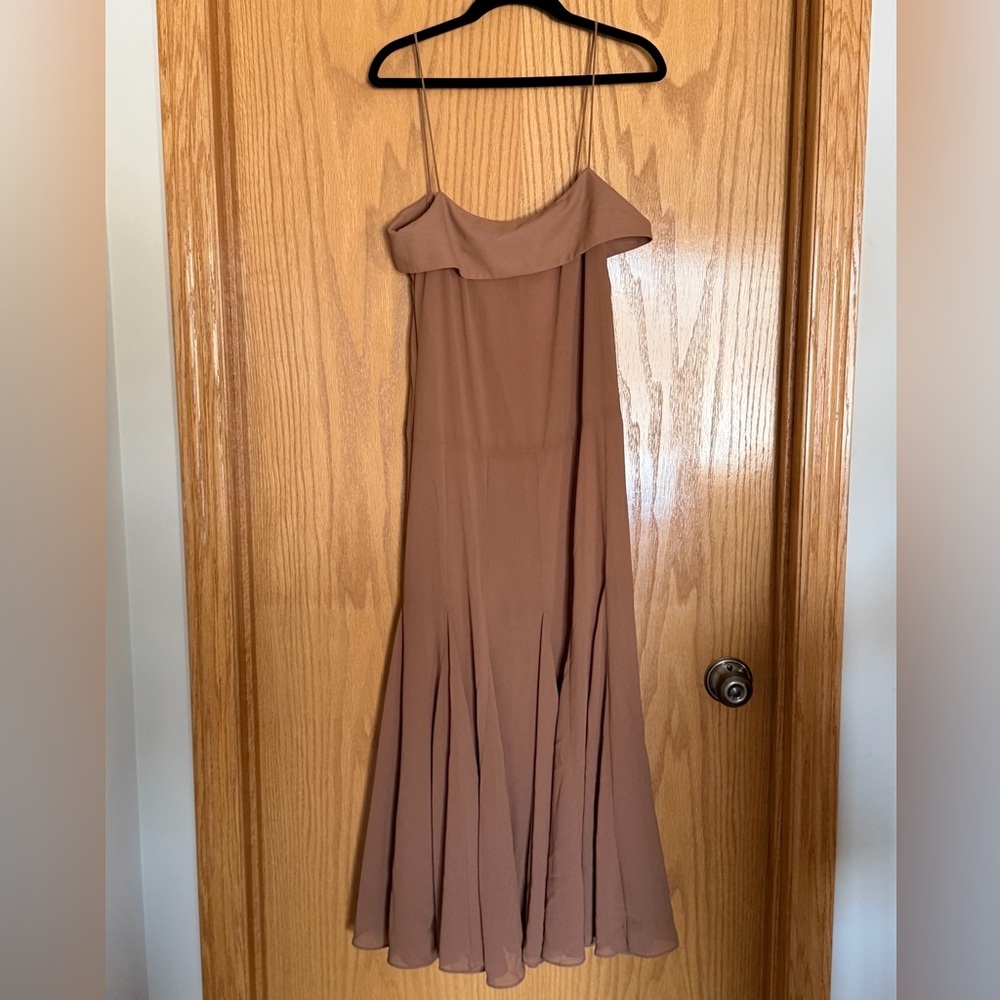 H&M ELEGANT BROWN MIDI DRESS‎ IN CRÉPE CHIFFON NWT SZ XS - Picture 8 of 14